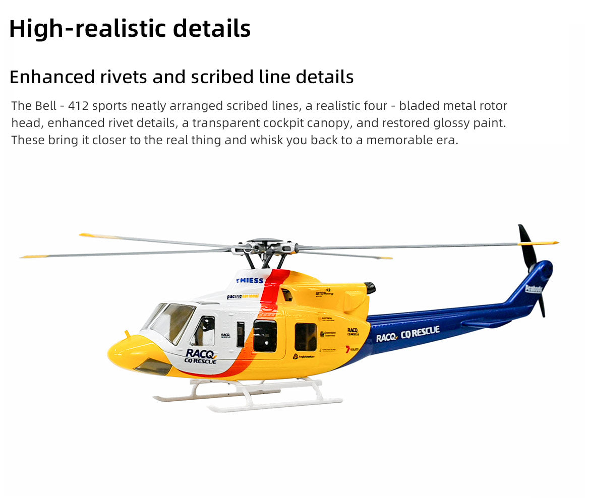 Bell 412 Four-Blade RC Helicopter – GPS, 3D Acro, 810mm Rotor