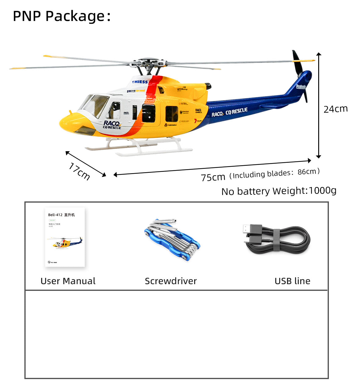 Bell 412 Four-Blade RC Helicopter – GPS, 3D Acro, 810mm Rotor