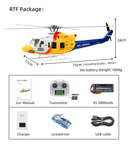 Bell 412 Four-Blade RC Helicopter – GPS, 3D Acro, 810mm Rotor