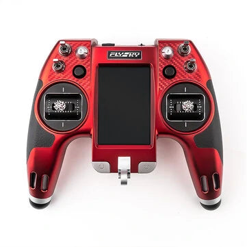 Flysky Elysium EL18 red remote controller with 3.5-inch touch screen and CNC Hall gimbals for RC drones