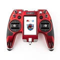 Flysky Elysium EL18 2.4GHz RC transmitter in red with 3.5-inch touch screen and CNC Hall gimbals.