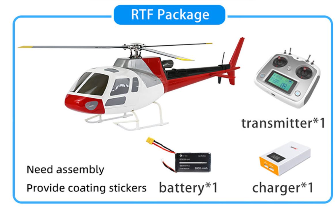 RC Vanguard SquirrelAS350 - 1:12 RC Scale Helicopter. Plug and Play GPS stabilized